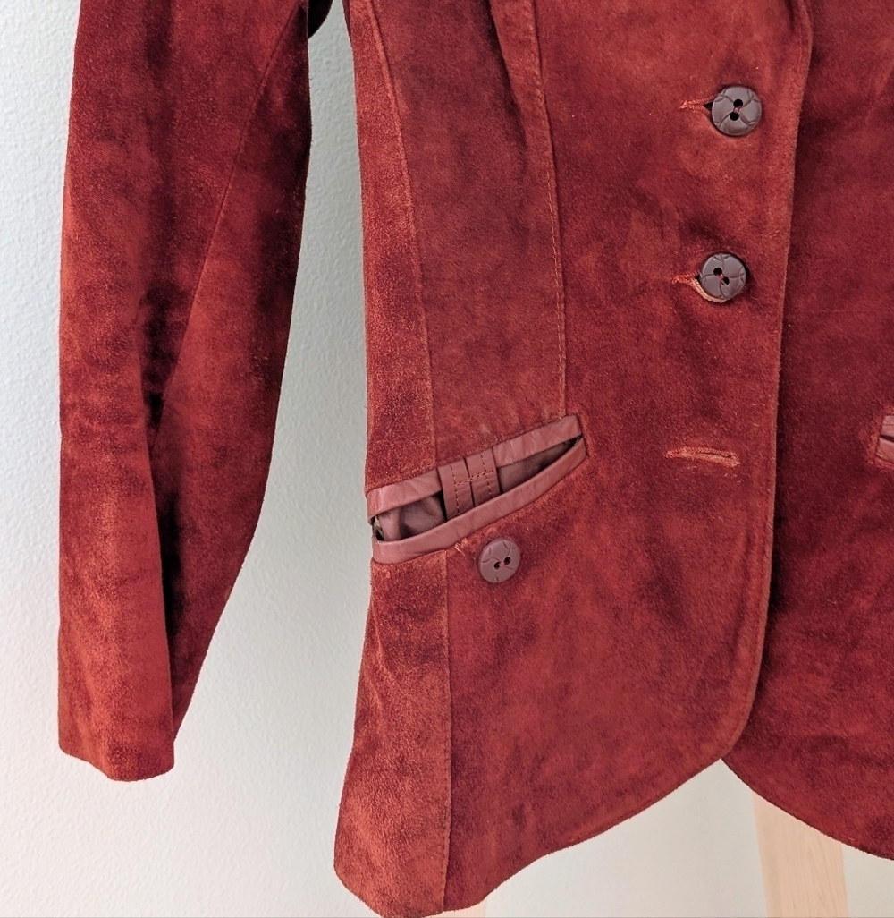 Vintage Authentic Leather Suede Collared Button Down Blazer In Rust/Burnt Orange - Picture 5 of 9